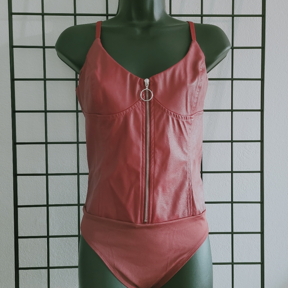 Guess Faux Leather Red Bodysuit